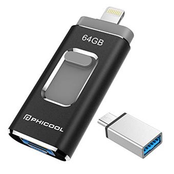Clé USB 3.0 PHICOOL iPhone 64 Go Flash Drive avec Connecteur Extension de  Stockage Mémoire Stick pour iOS OTG Andriod Appareils et M - Clé USB -  Achat & prix