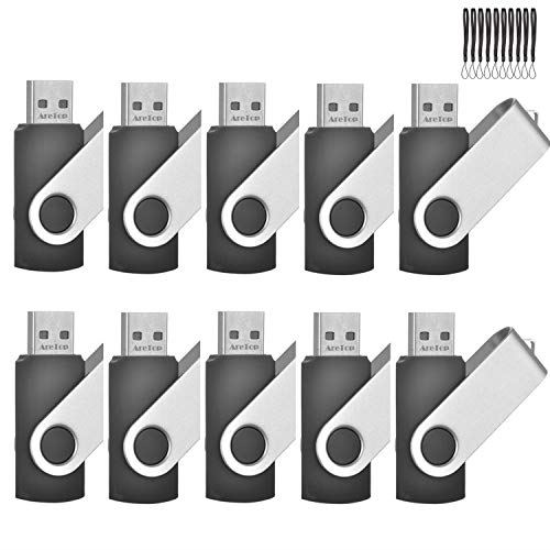 Lot de 10 Clé USB 16 Go Flash Drive USB 2.0 Haute Vitesse Rotation Disque Mémoire Stick Léger Conception Porte-clés avec Cordons (16