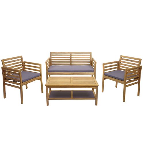 Ensemble de jardin HWC-E99b, groupe de sièges pour balcon, bois d'acacia massif ~ coussins gris foncé