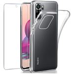 Coque Silicone TPU + 2 Verres Trempés Pour Xiaomi Redmi Note 10 4G / Note - Noire, Neuve