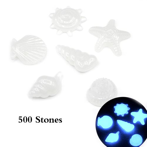 500 pcs / Sac Glow dans Dark Stone BRICOLAGE Décor Lumineux Cailloux Coloré Conch de Mer Shell Étoiles Roches pour Aquarium Fish Tank