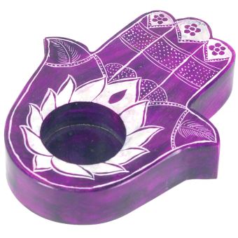 Porte Bougie en Stéatite - Main de fatma - Violet - 1