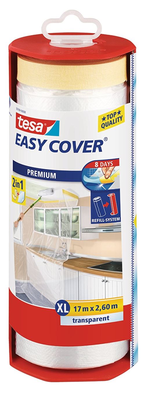 Tesa 56769-00000-02 Easy Cover Premium Xl Ruban De Masquage Avec Bâche/dérouleur 17 M X 2600 Mm