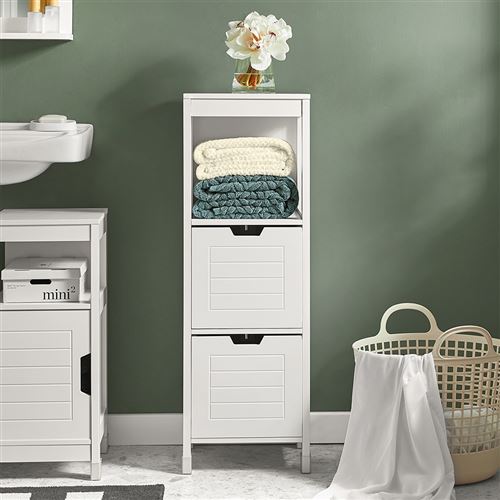 SoBuy® FRG127-W Meuble Colonne Meuble Bas de Salle de Bain Armoire Toilette – 1 étage et 2 tiroirs