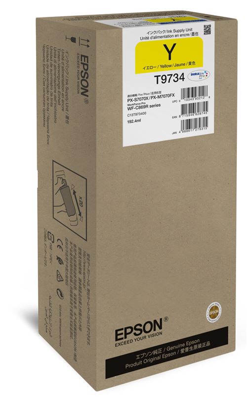 Epson T9734 192.4ml 22000pages Jaune cartouche d'encre - cartouches d'encre (Epson, Jaune, WorkForce Pro WF-C869R, 192,4 ml, 22000 pages, Jet d'encre)