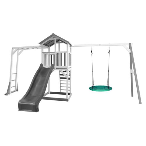 AXI Structure de jeu Beach Tower cadre escalade et balancoire Nid Summer Blanc Gris Toboggan Gris