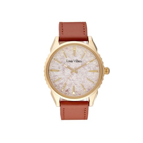 Montre Homme Louis Villiers Cadran 42mm En Acier Blanc Et Bracelet Marron En Cuir LV2059