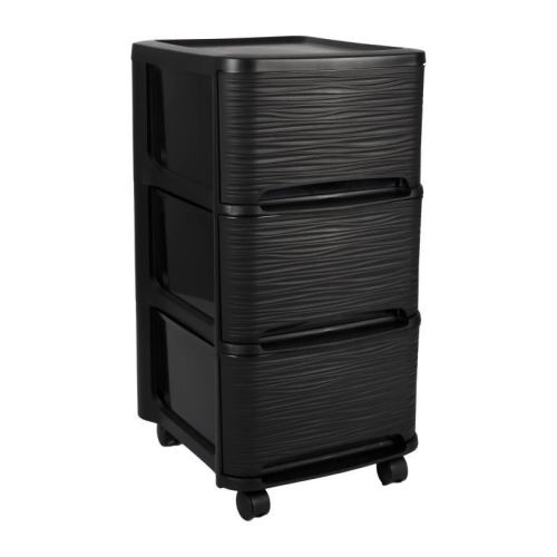 Eda plastique tour de rangement - 3 tiroirs 14 l decor stone avec roulettes - noir - 32 x 37 x 61 cm