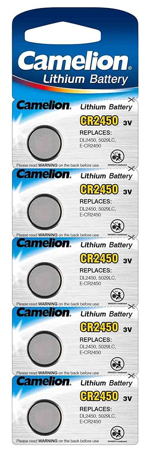 Camelion 13005450 Lot de 5 piles bouton lithium, CR2450