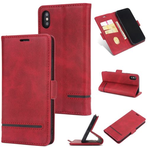 Etui en PU épissure business style rouge pour votre Apple iPhone XS Max 6.5 inch