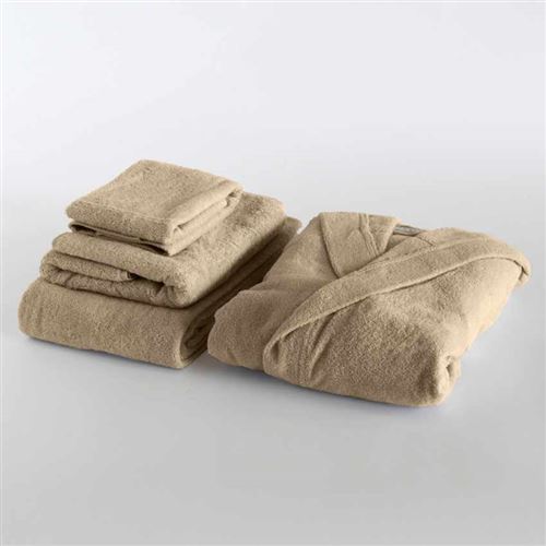 Set 3 Serviettes et Peignoir Svad Dondi Ti Amo, Taille: M, Couleur: Beige Juta