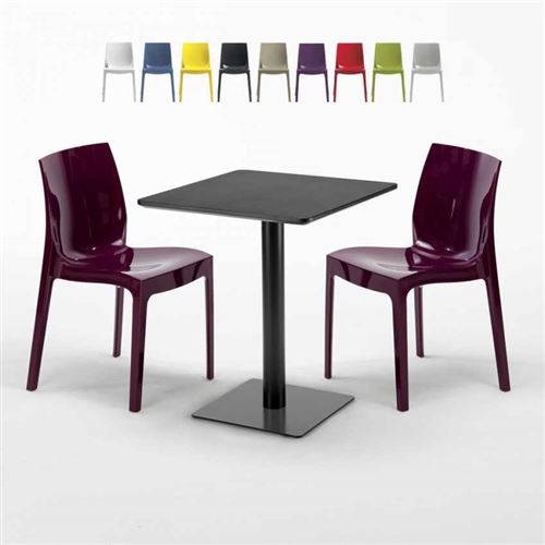 Table carrée 60x60 noire avec 2 chaises colorées Ice Licorice, Couleur: Pourpre
