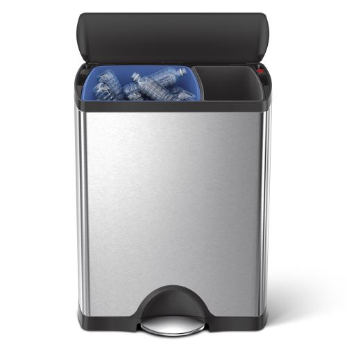 simplehuman Poubelle De Recyclage Rectangulaire Acier Brossé Couvercle Plastique 46L (30/16)