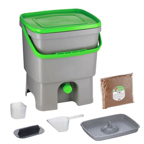 | Primé Composteur de Cuisine en Plastique Recyclé Starter Set pour Les Déchets de Cuisine et Le Compostage 9.6 L Skaza Bokashi Organko 2 avec Activateur de Fermentation 1 kg Noir 