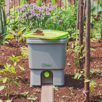 Composteur 2X pour Jardin et Cuisine en Plastique Recyclé Skaza Bokashi Organko Set Gris-Vert 2 x 16 L Kit de démarrage avec Activateur de Fermentation Bokashi Organko 1 kg 