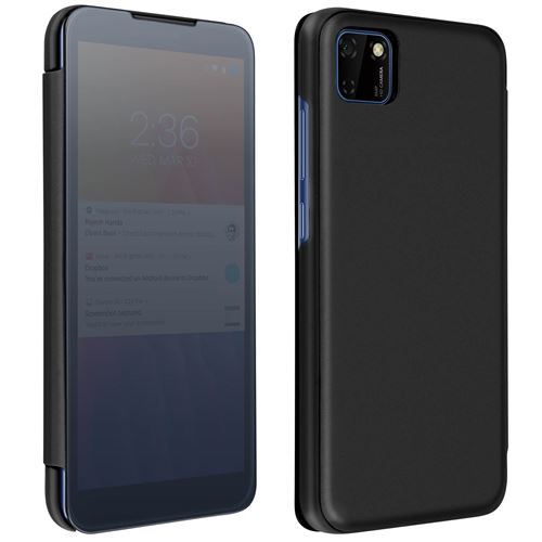 Housse Huawei Y5p Clapet Translucide Design Miroir Support Vidéo noir