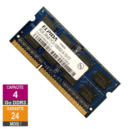 Barrette Mémoire 4Go Ram Ddr3 Elpida Ebj41Uf8Bcs0-Dj-F So-Dimm Pc3-10600 1333Mhz 2Rx8