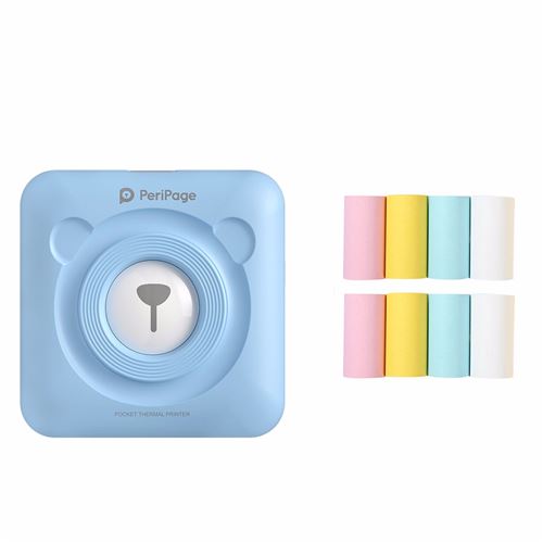 Imprimante thermique Peripage Bluetooth portable 58mm pour imprimer des photos pour téléphones avec 8 rouleaux de papier d'impression -Bleu