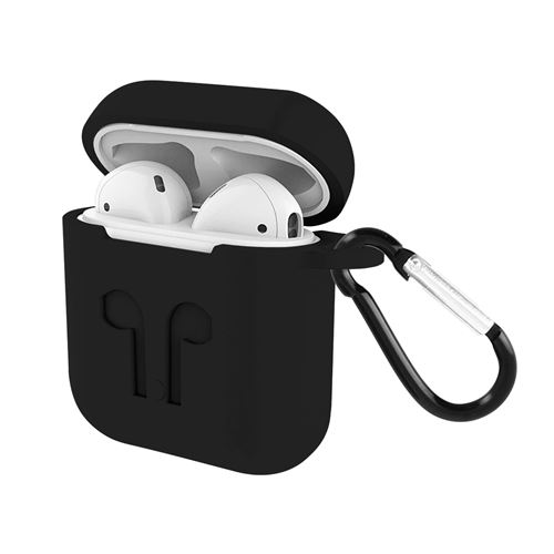 Avizar Noir Coque Pour Airpods 1 / 2 Souple Anti-Traces Anti-Rayures Avec Mousqueton - Image 3