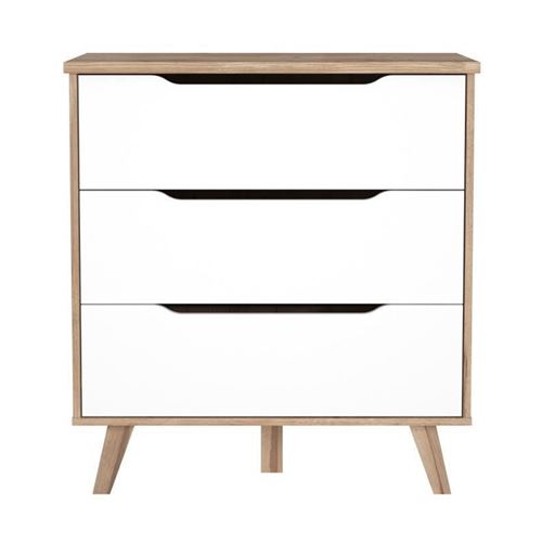 FINLANDEK Commode de chambre VANKKA scandinave decor chene et blanc mat + pieds en bois massif - L 80 cm
