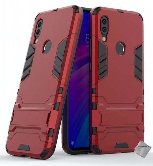 Housse etui coque rigide anti choc pour Xiaomi Redmi 7 avec verre trempe - ROUGE