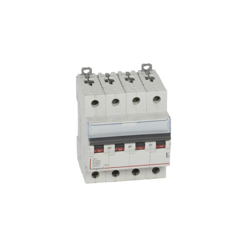 Disjoncteur DX&sup3; 6000-vis/vis-4P-400V~-20A-10kA-courbe D-peigne HX&sup3; trad 4P - 4M