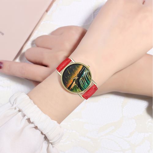 Antique Meteor Rain Illustration Montre Asteroid Canvas Strap Watch Mme Montre Homme Montre à Quartz T187-Arouge