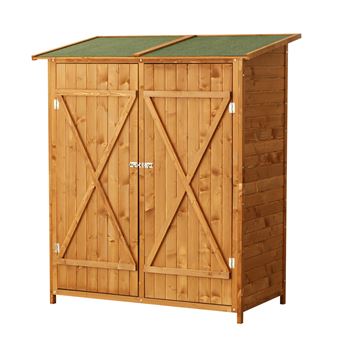 82 Sur Armoire De Jardin Abri De Jardin Remise Pour Outils 140l X 75l X 165h Cm 2 Portes Verrou 2 Etageres Toit Bitume Etanche Bois Pin Pre Huile Mobilier De Jardin