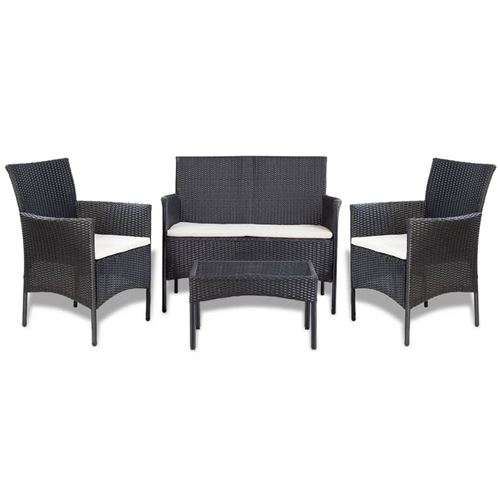 Salon d&eacute;tente 4 pi&egrave;ces avec coussins - Noir - 105 x 58 x 84 cm