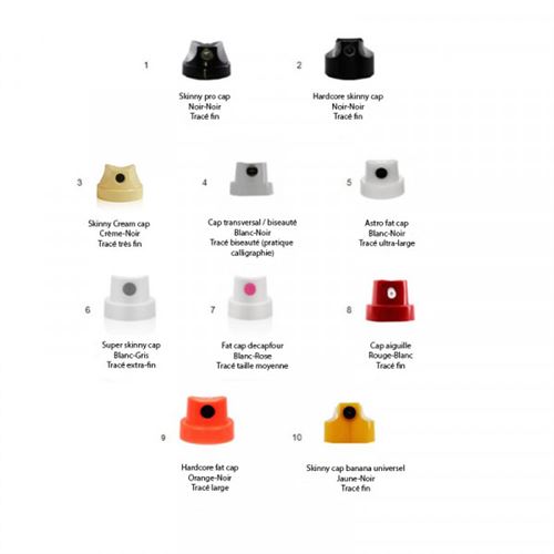 Lot de 10 caps pour bombe de peinture - Mtn