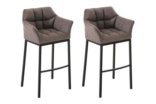 Lot 2 tabourets de bar Damaso en Tissu avec support à 4 pieds , Gris/Noir