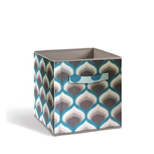 COMPO Tiroir de rangement - Tissu - 27 x 27 x 28 cm - Motif 70's - Bleu et gris