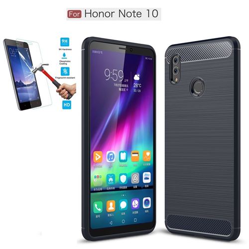 Huawei Honor 10 Note Carbone Bleu Avec Film Verre Trempé Coque Housse Etui En Silicone Gel Souple hfs-house®