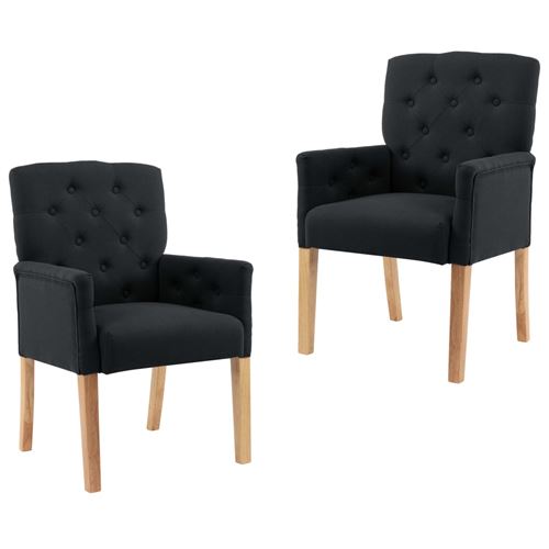 vidaXL Chaises de salle à manger avec accoudoirs 2 pcs Noir Tissu