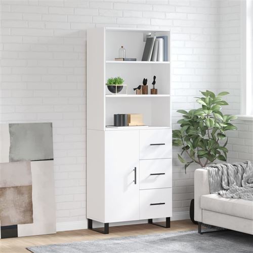 vidaXL Buffet Haut, Armoire de Rangement avec Pieds, Meuble de Rangement, Organisateur Salon Salle de Séjour, Blanc Bois d'Ingénierie