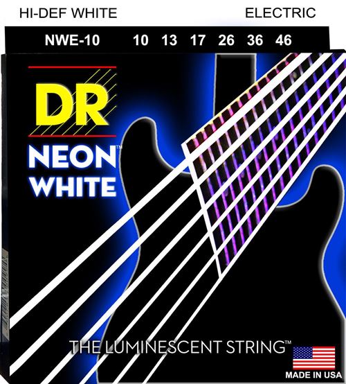 DR NWE-10 - Hi-Def Neon - White, jeu guitare électrique, Medium 10-46