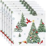 Lot de 6 Serviettes en Coton Motif Oiseau de la Forêt Rouge