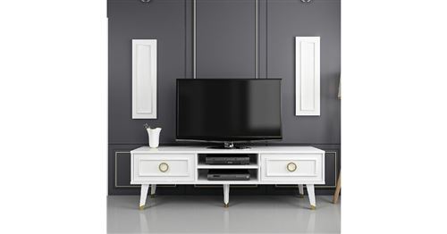 HOMEMANIA Support de télévision Binsu - Blanc, or - 150 x 35 x 46