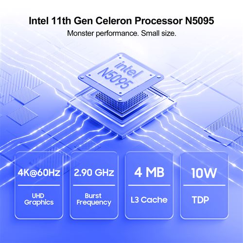 Mini PC de bureau 16Go RAM LPDDR4/512Go SSD processeur Intel 11th