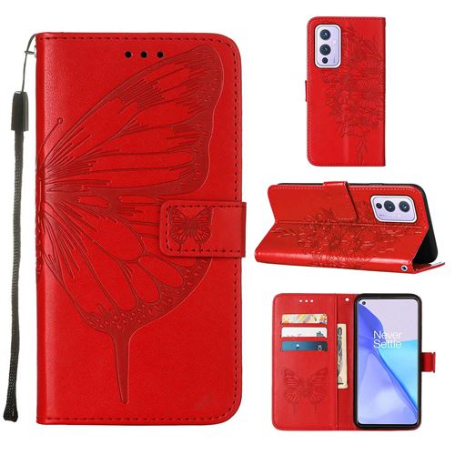 MPFRANCE Housse pour OnePlus 9 Rouge [Papillon V3]