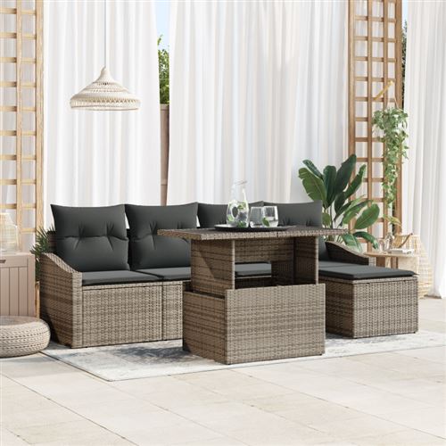 Non Communiqué Gris Ensemble De Canapé De Jardin De 6 Pièces Avec Coussins En Poly Rotin