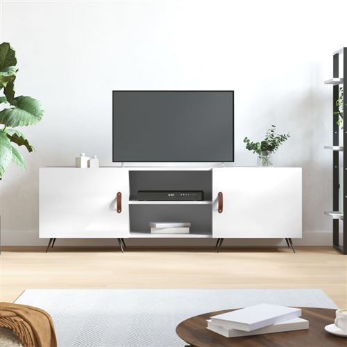 Vidaxl Blanc Meuble Tv Brillant 150X30x50 Cm Bois D'ingénierie829070 - Image 3