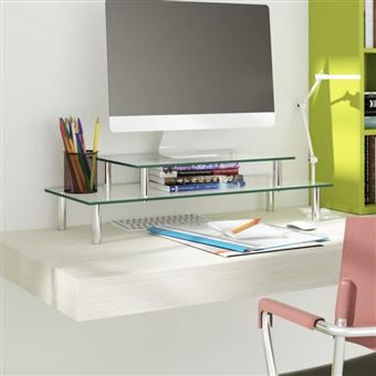 vidaXL Support de moniteur à 2 niveaux Verre transparent - 1