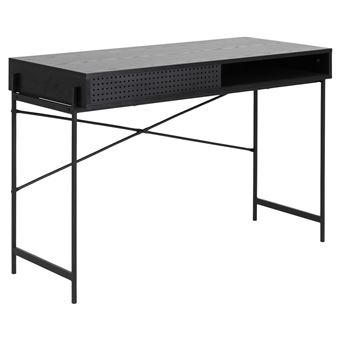 Toilinux - Bureau en MDF et métal avec 1compartiment ouvert et 1 porte coulissante - Noir - Aria - 1