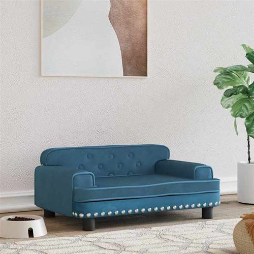 vidaXL Lit pour Chien, Canapé pour Animaux de Compagnie avec Cadre en Bois, Panier pour Chiots Maison Intérieur, Bleu 70x45x30 cm Velours
