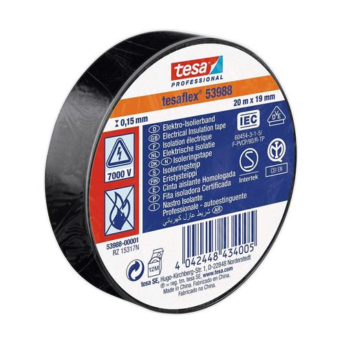 Cinta Aislante Adhesiva Negra 20M x 19mm - Tesa