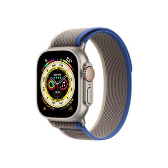 Apple Watch Ultra - 49 mm - titane - montre intelligente avec Boucle Trail - deux couches de matières textiles tissées - bleu/gris - taille du bracelet : S/M - 32 Go - Wi-Fi, LTE, UWB, Bluetooth - 4G - 61.3 g