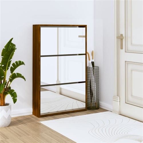 vidaXL Armoire à chaussures miroir 3niveaux Chêne marron 63x17x102,5cm342640