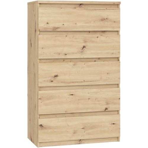 Commode CHELSEA 5 tiroirs - L 77,2 x P 42,2 x H 128,1 cm - Décor chêne artisan