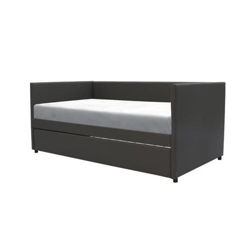 Lit banquette gigogne - Simili gris fonce - Sommiers inclus - 90 x 190 cm - ATLANTA